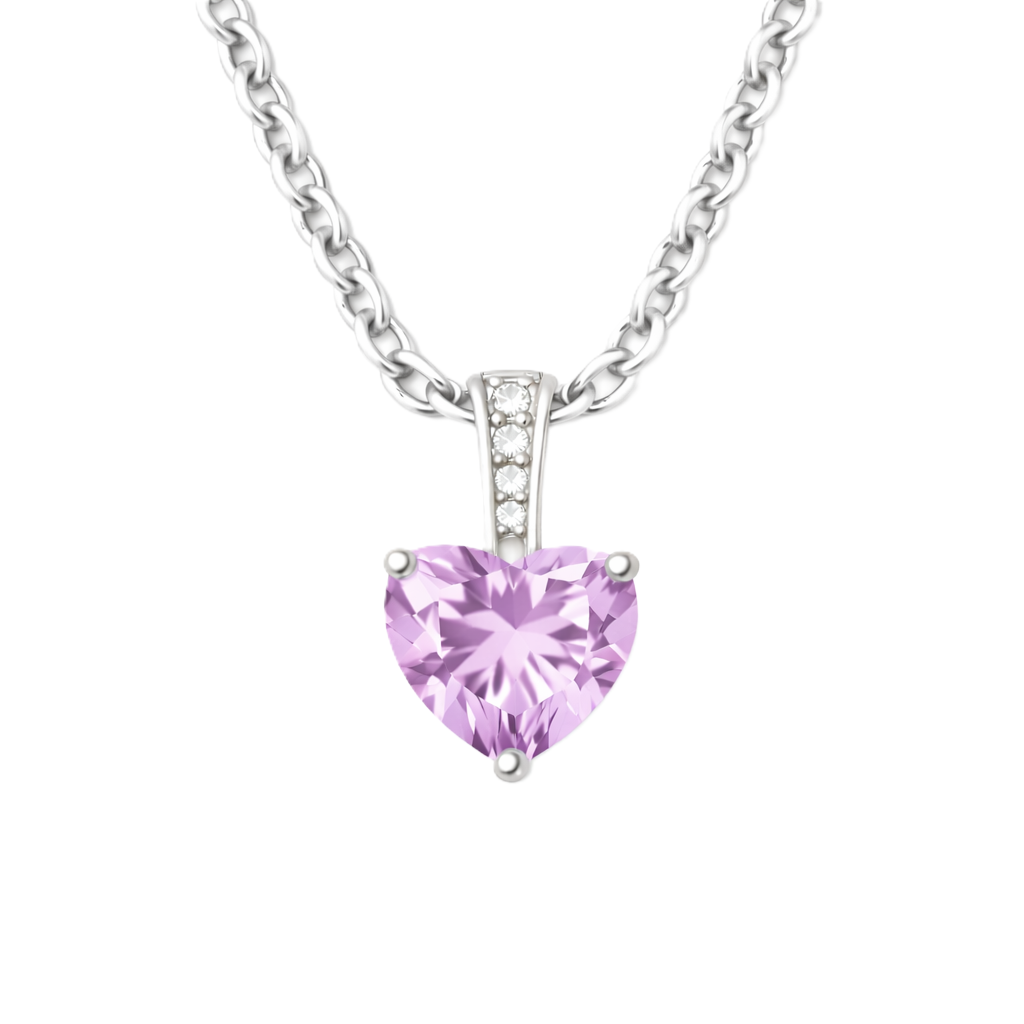 Pink amethyst pendant with a 6 mm heart gemstone in white gold-plated 925 silver. Soft, elegant, and radiant for daily wear. Available now at BSI Jewelry.