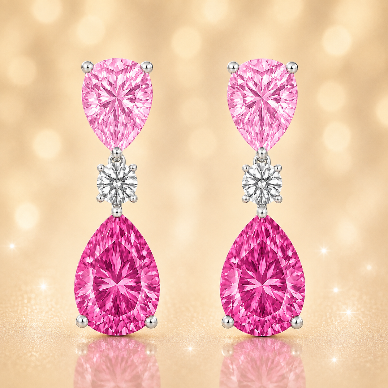 Striking pink sapphire drop stud earrings with 6×4 mm pear-cut stones, crafted in white gold-plated 925 silver with palladium-added alloy. Now at BSI Jewelry.
