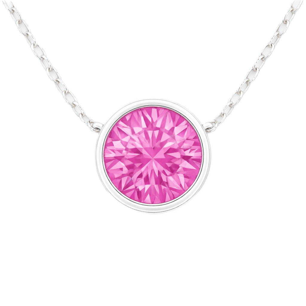 Pink sapphire necklace with a 6 mm round in white gold-plated 925 silver. Elegant, hypoallergenic, and refined for daily wear. Available now at BSI Jewelry.