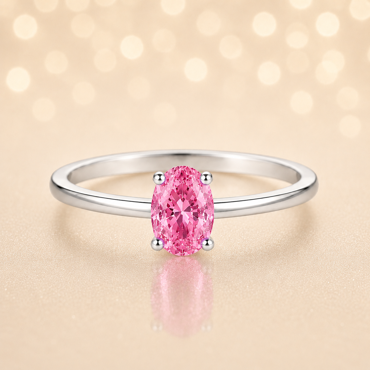 Pink sapphire solitaire ring with a 6×4 mm oval in white gold-plated 925 silver. Elegant, minimal, and timeless for daily wear. Available now at BSI Jewelry.