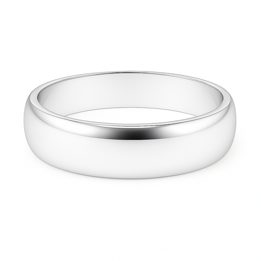 Classic 7 mm comfort-fit plain wedding band crafted in white gold-plated 925 silver with palladium-added alloy. Everlasting love. Available now at BSI Jewelry.