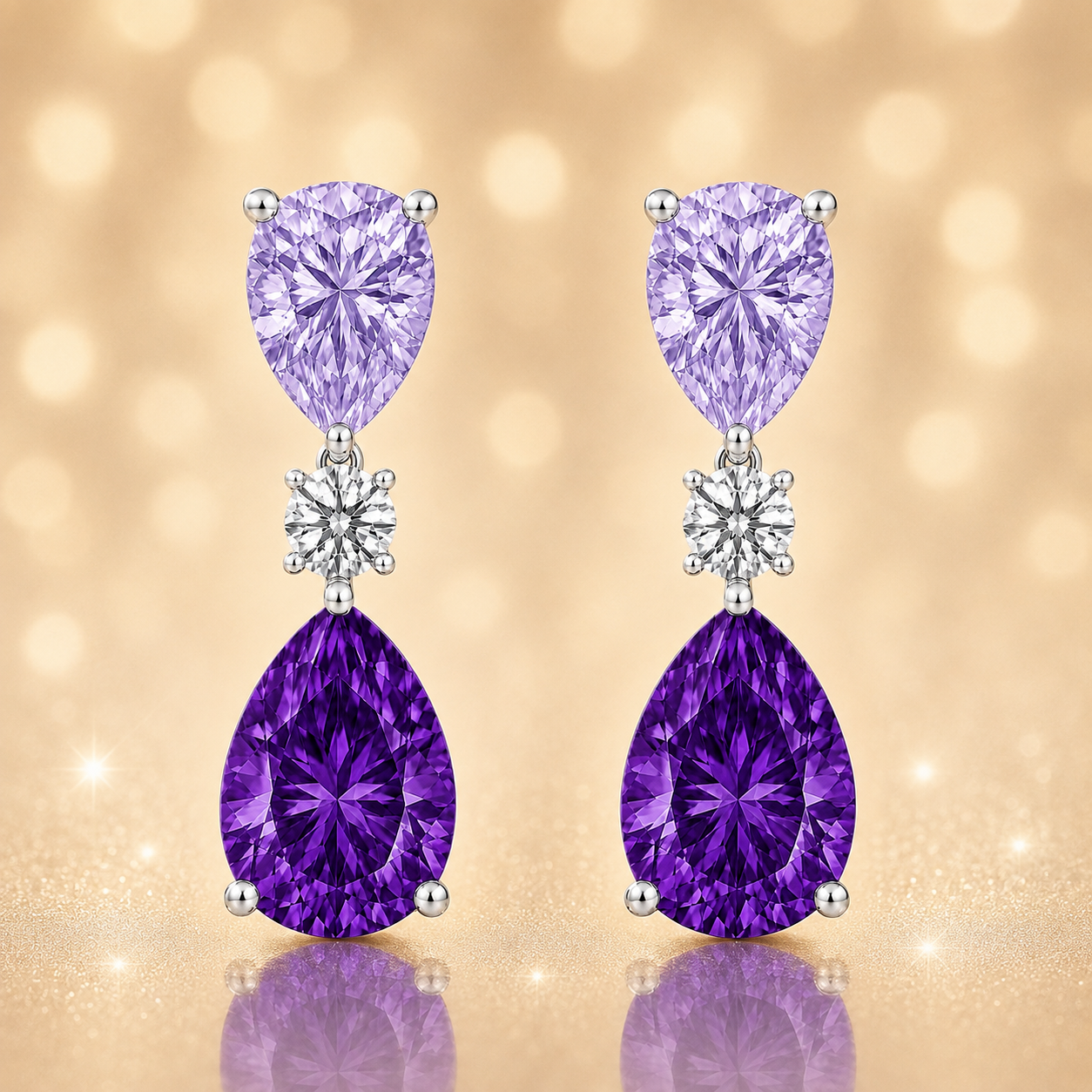 Romantic purple sapphire drop stud earrings with 6×4 mm pear-cut stones, crafted in white gold-plated 925 silver with palladium-added alloy. Now at BSI Jewelry.