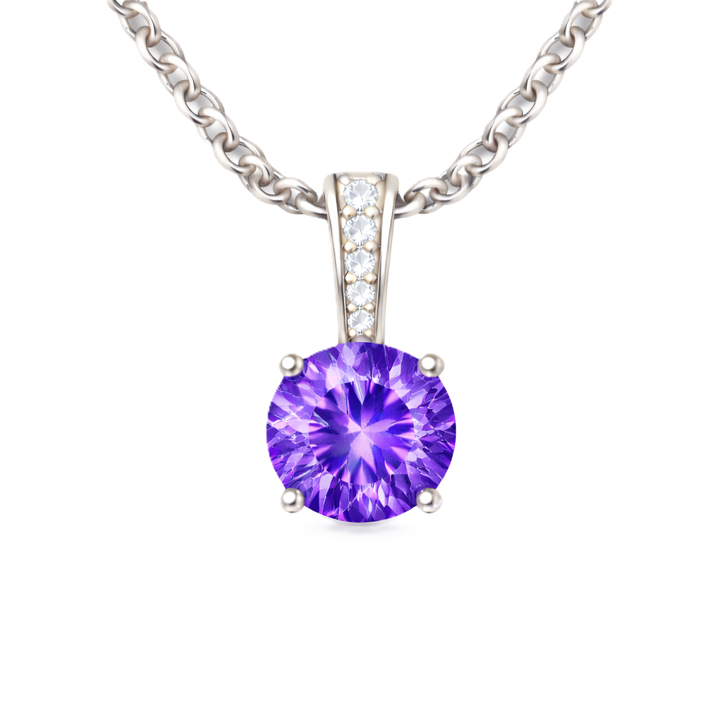 Purple sapphire pendant with a 6 mm round cut, set in white gold-plated 925 silver. Elegant, rich, and refined for daily wear. Available now at BSI Jewelry.