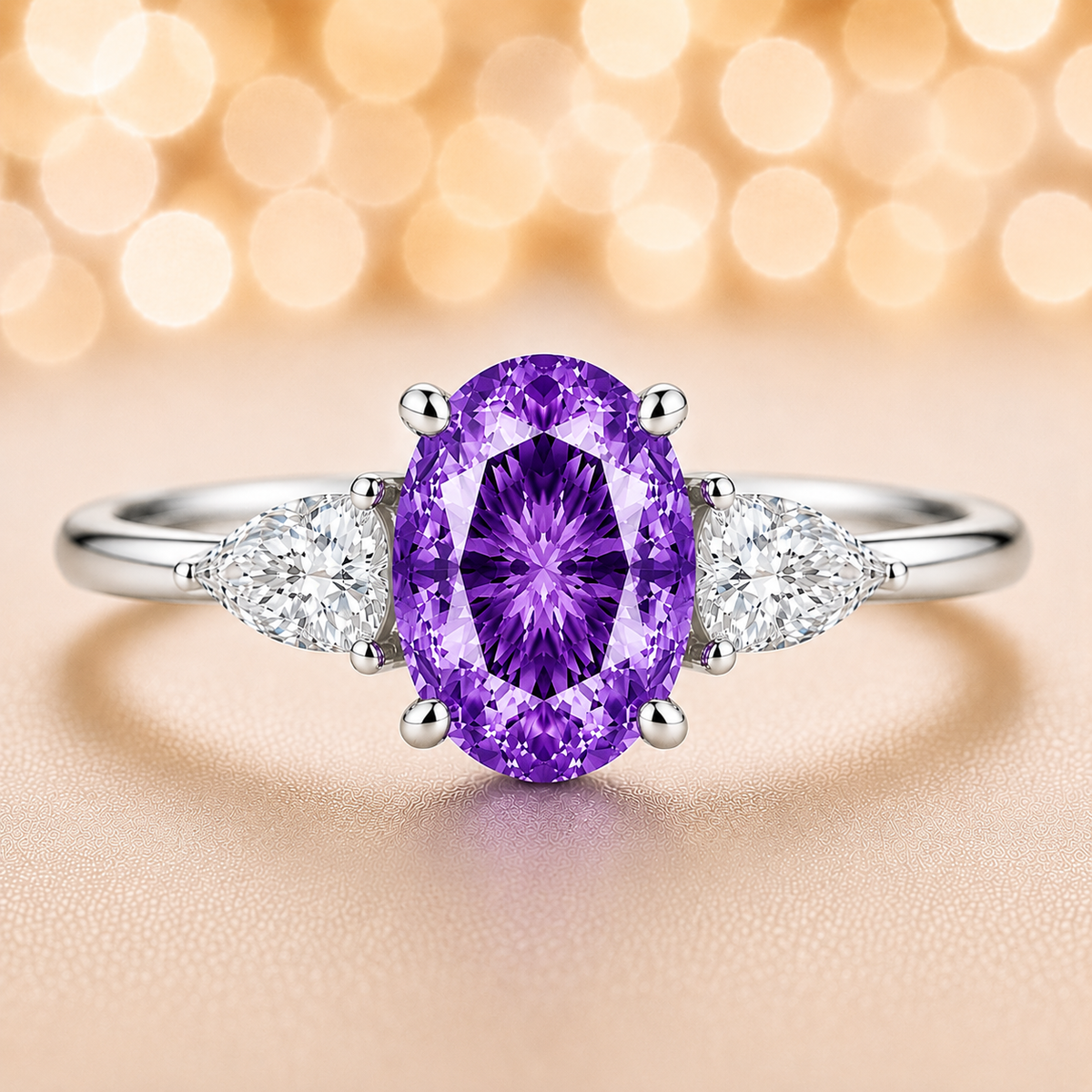 Purple sapphire ring with 7×5 mm oval center in white gold-plated 925 silver. Hypoallergenic silver for comfortable daily wear. Available now at BSI Jewelry.