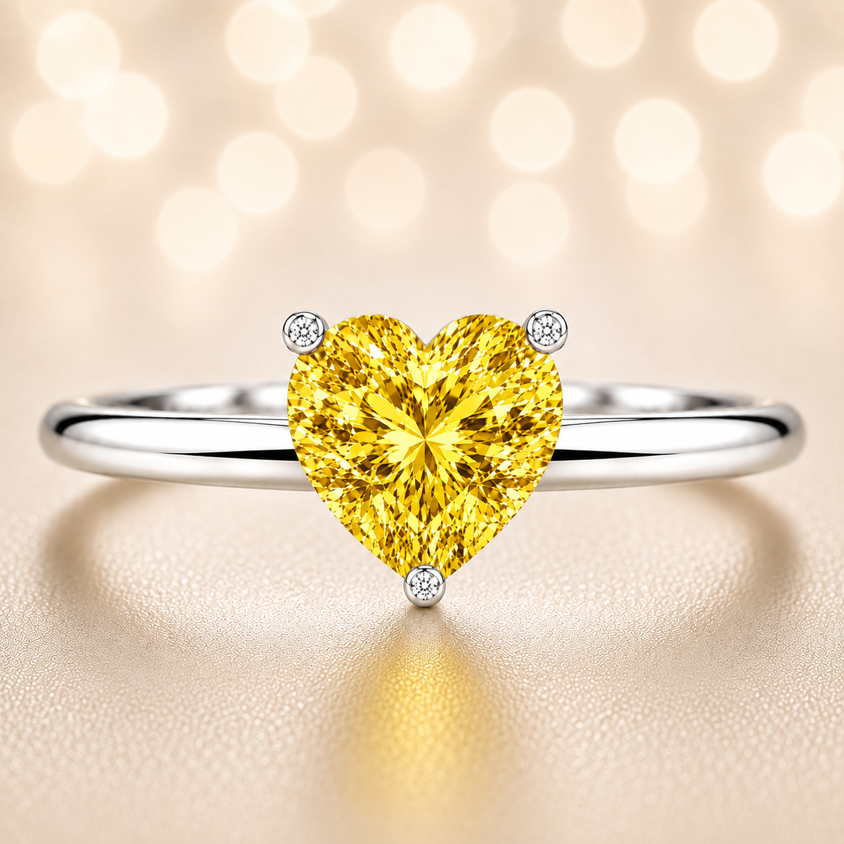 6 mm heart yellow sapphire engagement ring in white gold-plated 925 silver. Radiant, hypoallergenic, and elegant. Available now at BSI Jewelry.