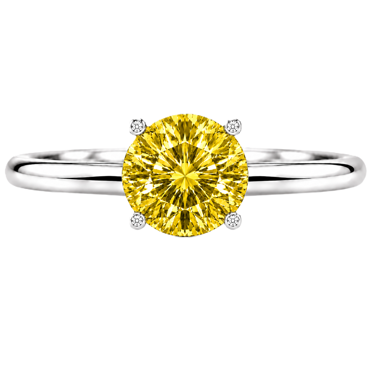 6 mm round yellow sapphire engagement ring in white gold-plated 925 silver. Radiant, hypoallergenic, and elegant. Available now at BSI Jewelry.
