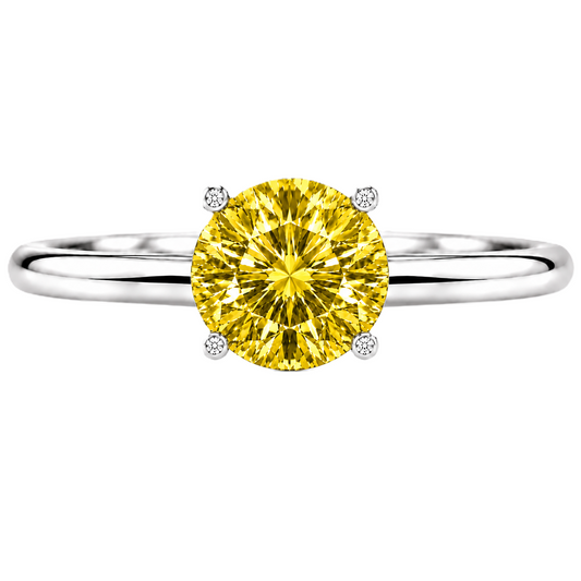 6 mm round yellow sapphire engagement ring in white gold-plated 925 silver. Radiant, hypoallergenic, and elegant. Available now at BSI Jewelry.