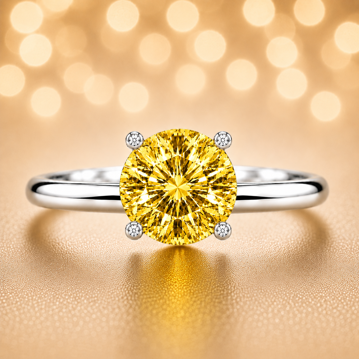 6 mm round yellow sapphire engagement ring in white gold-plated 925 silver. Radiant, hypoallergenic, and elegant. Available now at BSI Jewelry.