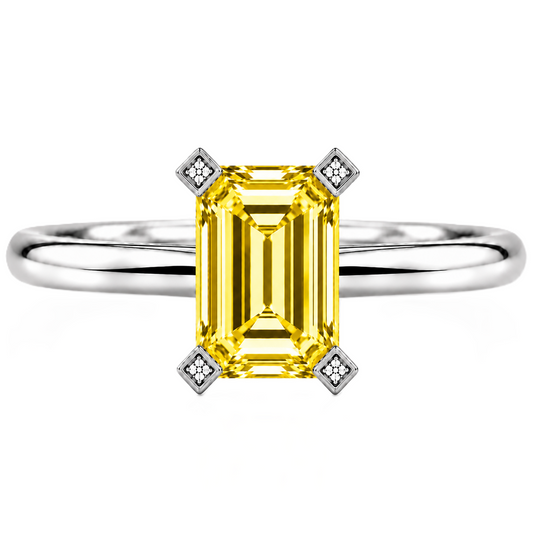 Yellow sapphire engagement ring crafted in white gold-plated 925 silver. Radiant, hypoallergenic, and elegant for everyday wear. Available now at BSI Jewelry.