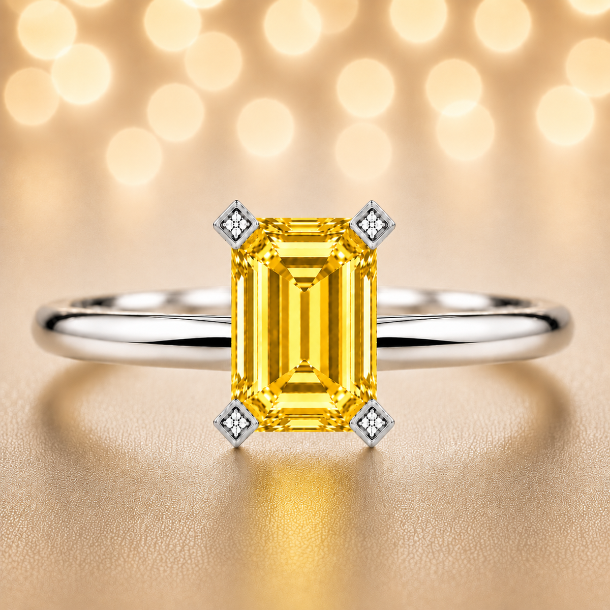Yellow sapphire engagement ring crafted in white gold-plated 925 silver. Radiant, hypoallergenic, and elegant for everyday wear. Available now at BSI Jewelry.