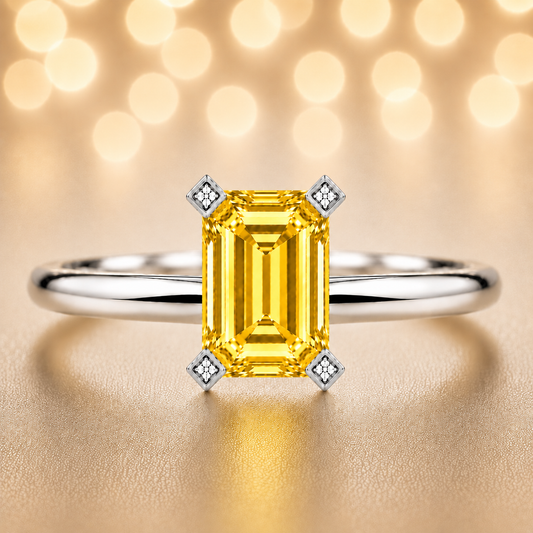 Yellow sapphire engagement ring crafted in white gold-plated 925 silver. Radiant, hypoallergenic, and elegant for everyday wear. Available now at BSI Jewelry.
