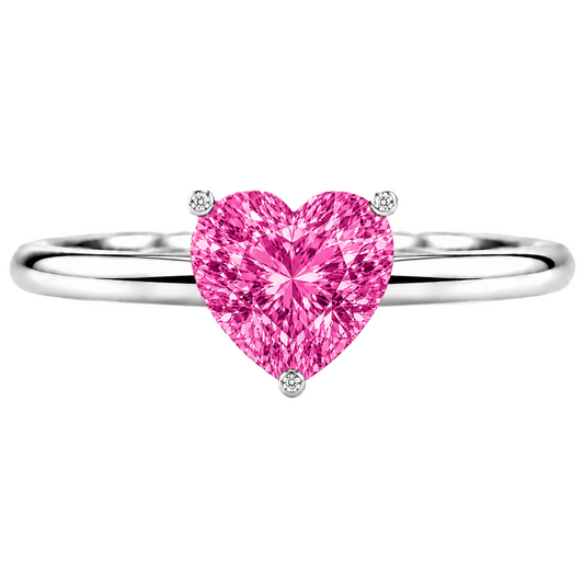 6 mm heart pink sapphire engagement ring in white gold-plated 925 silver. Romantic, hypoallergenic, and elegant. Available now at BSI Jewelry.