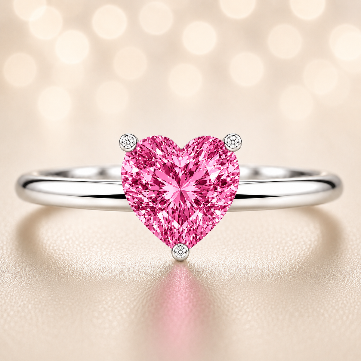 6 mm heart pink sapphire engagement ring in white gold-plated 925 silver. Romantic, hypoallergenic, and elegant. Available now at BSI Jewelry.