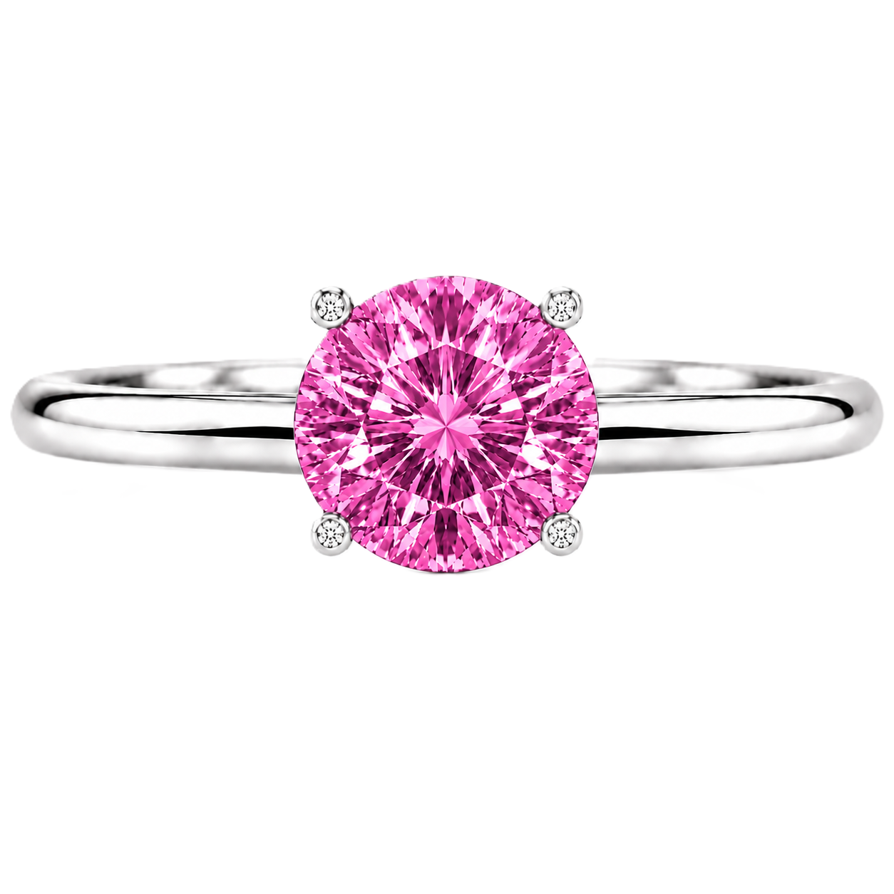Pink sapphire engagement ring featuring a 6 mm round gemstone in white gold-plated 925 silver. Romantic, hypoallergenic, and elegant for everyday wear. Available now at BSI Jewelry.
