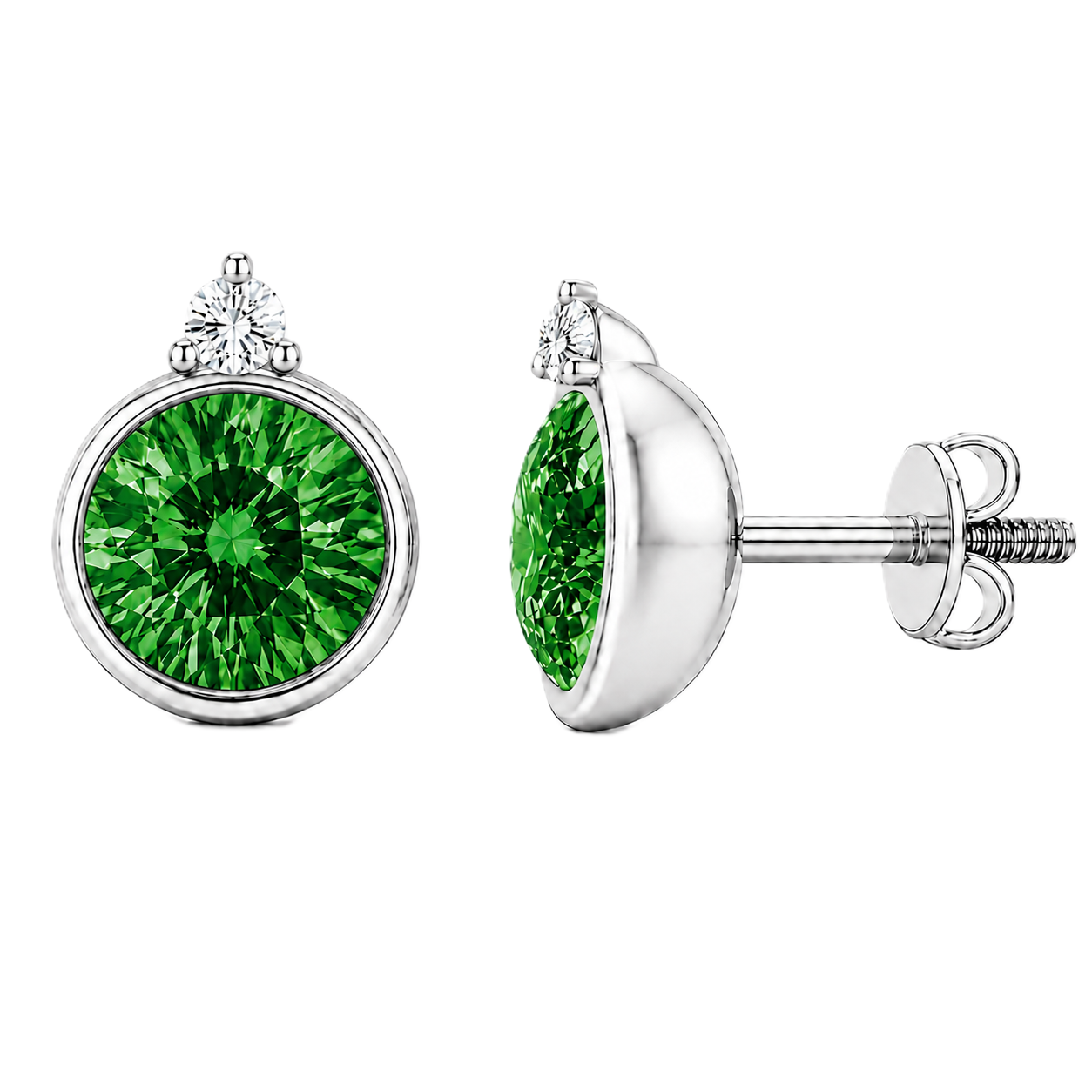 Green sapphire stud earrings, 5 mm round, crafted in white gold-plated 925 silver. Elegant and hypoallergenic. Available now at BSI Jewelry.
