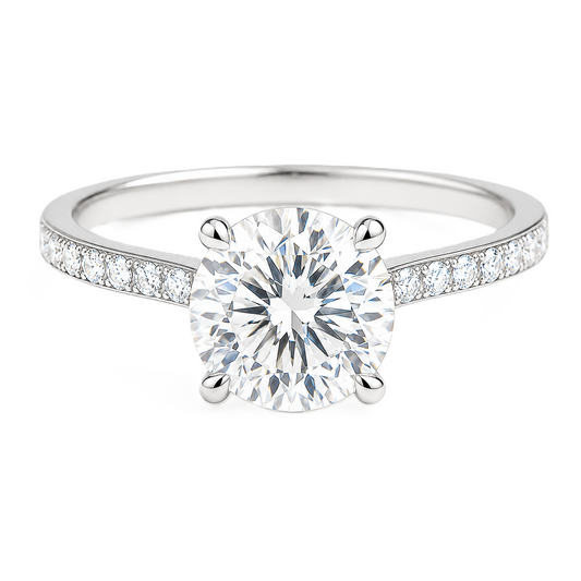 Fall in love with this 6.5mm Round Moissanite Engagement Ring in White Gold Plated 925 Silver. GRA Certified, hypoallergenic, and finely crafted by BSI Jewelry.