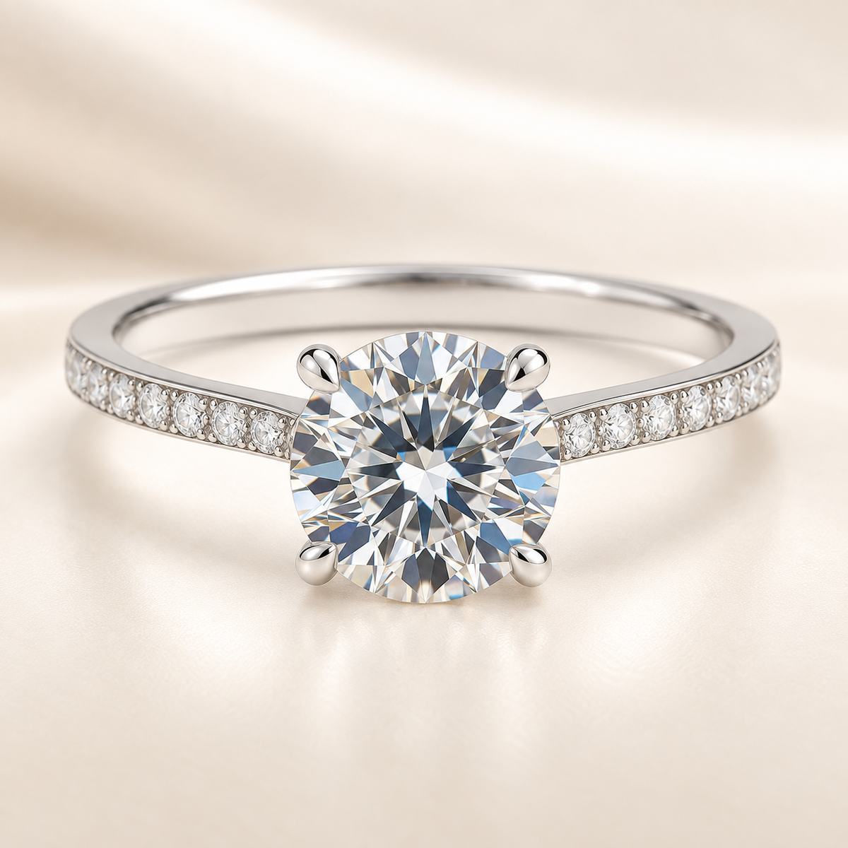 Fall in love with this 6.5mm Round Moissanite Engagement Ring in White Gold Plated 925 Silver. GRA Certified, hypoallergenic, and finely crafted by BSI Jewelry.