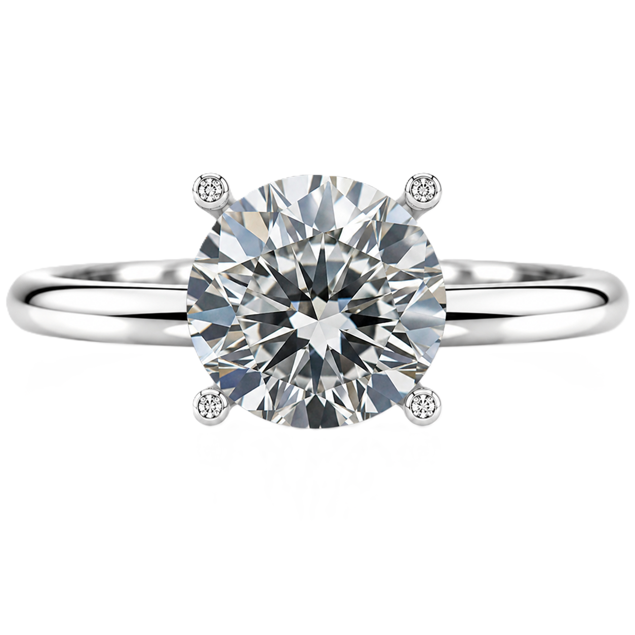 Timeless round moissanite engagement ring with a 6 mm brilliant-cut center stone, crafted in white gold plated 925 silver. Available now at BSI Jewelry.
