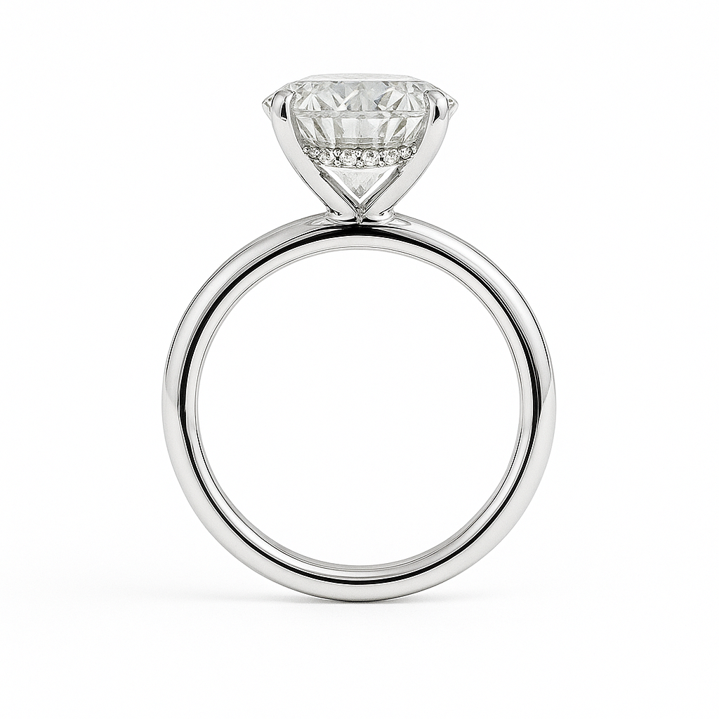 Discover a 9mm Round Brilliant Moissanite engagement ring in white gold plated 925 silver. GRA certified finely crafted by BSI Jewelry.