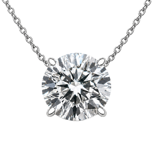 Round moissanite necklace, 8 mm round, crafted in white gold-plated 925 silver. Hypoallergenic and elegant for daily wear. Available now at BSI Jewelry.