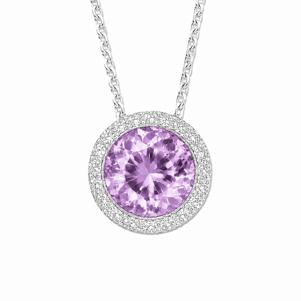 Sky blue topaz pendant with a 7 mm round gemstone in white gold-plated 925 silver. Elegant and hypoallergenic. Available now at BSI Jewelry.
