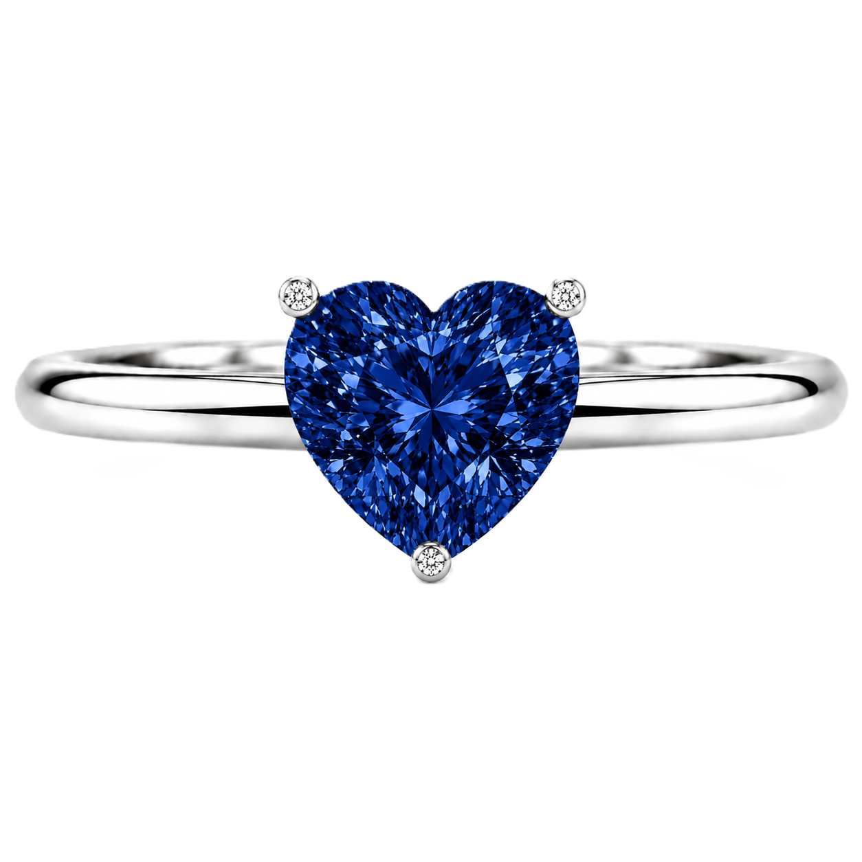 6 mm heart blue sapphire engagement ring in white gold-plated 925 silver. Royal, hypoallergenic, and elegant. Available now at BSI Jewelry.