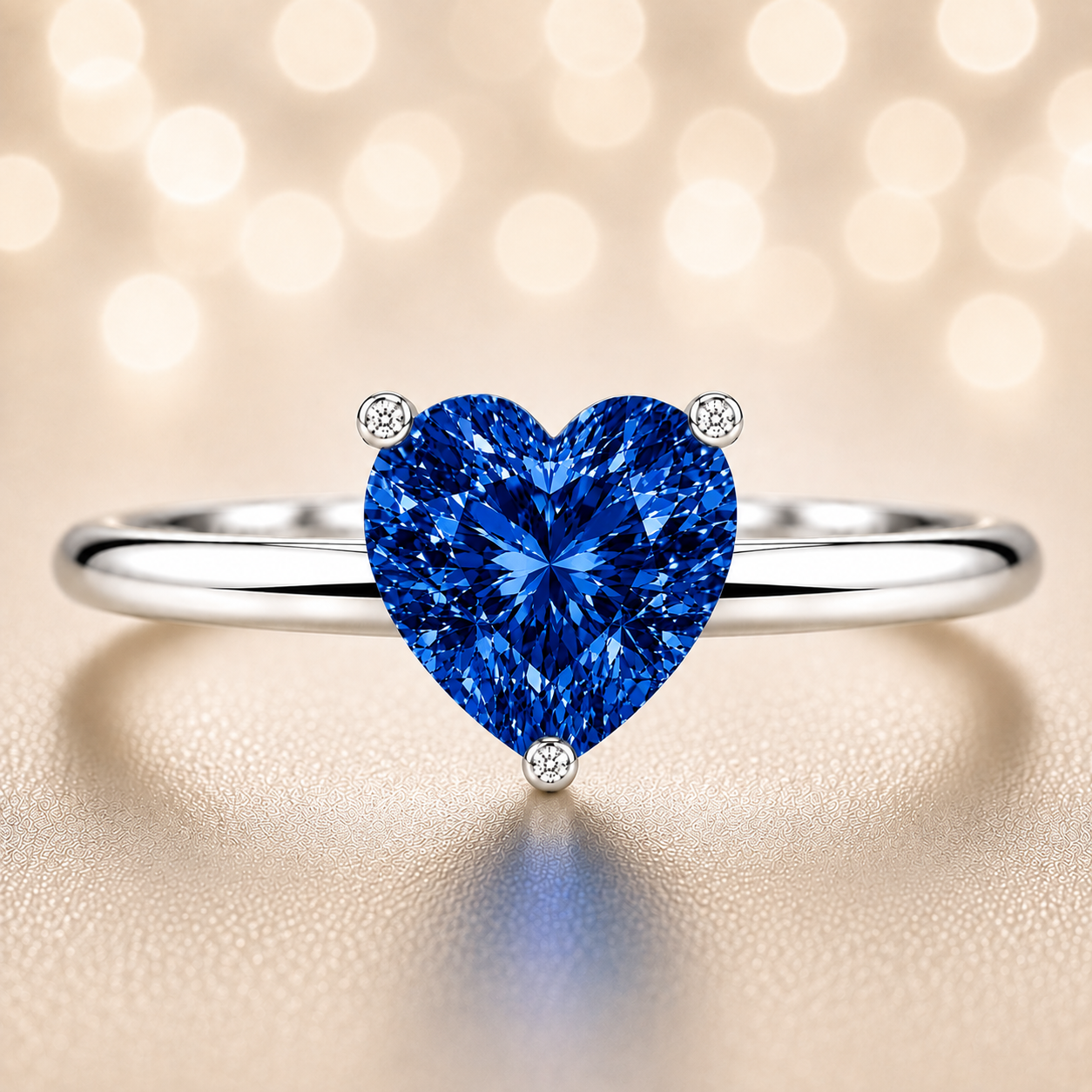 6 mm heart blue sapphire engagement ring in white gold-plated 925 silver. Royal, hypoallergenic, and elegant. Available now at BSI Jewelry.