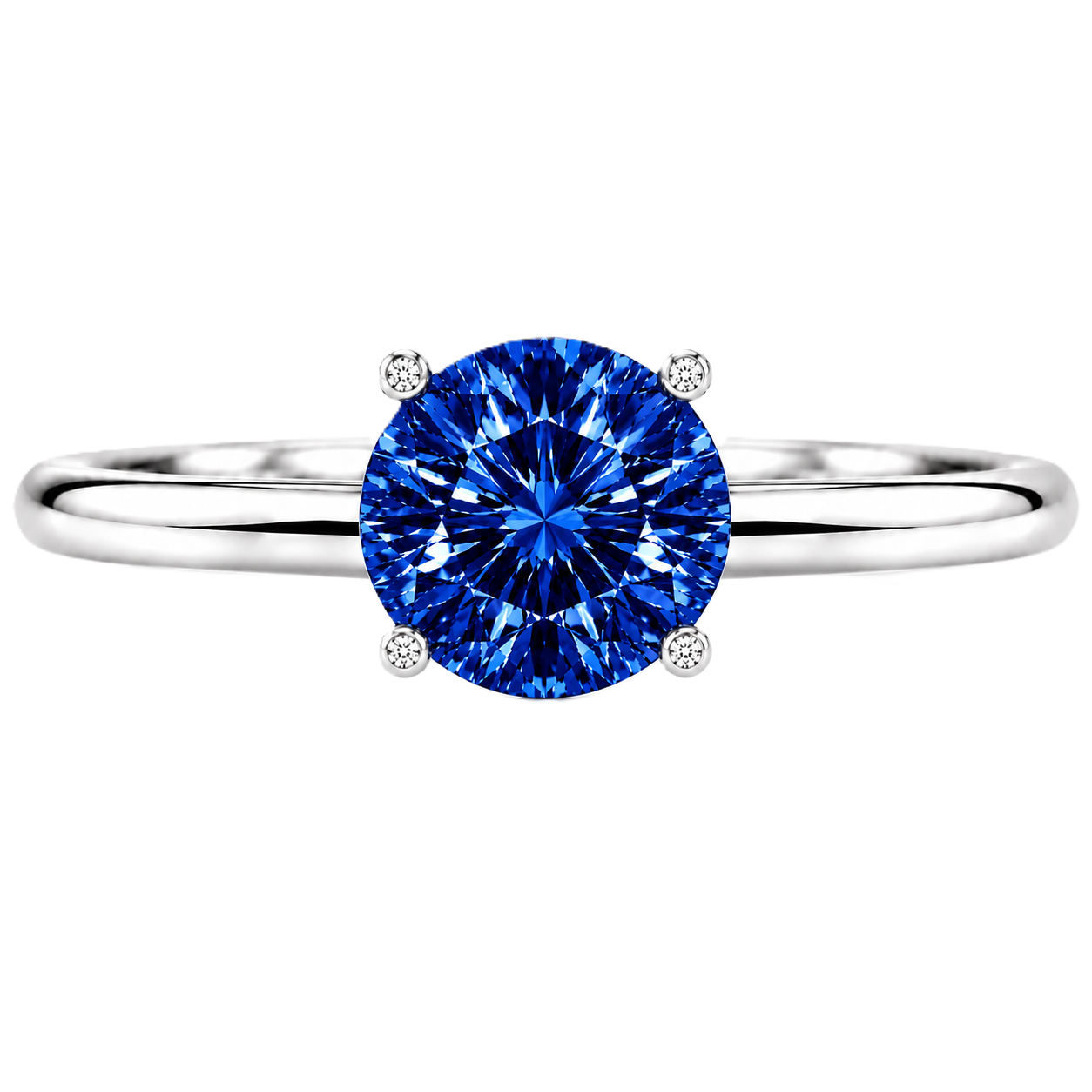 6 mm round blue sapphire engagement ring in white gold-plated 925 silver. Royal, hypoallergenic, and elegant. Available now at BSI Jewelry.