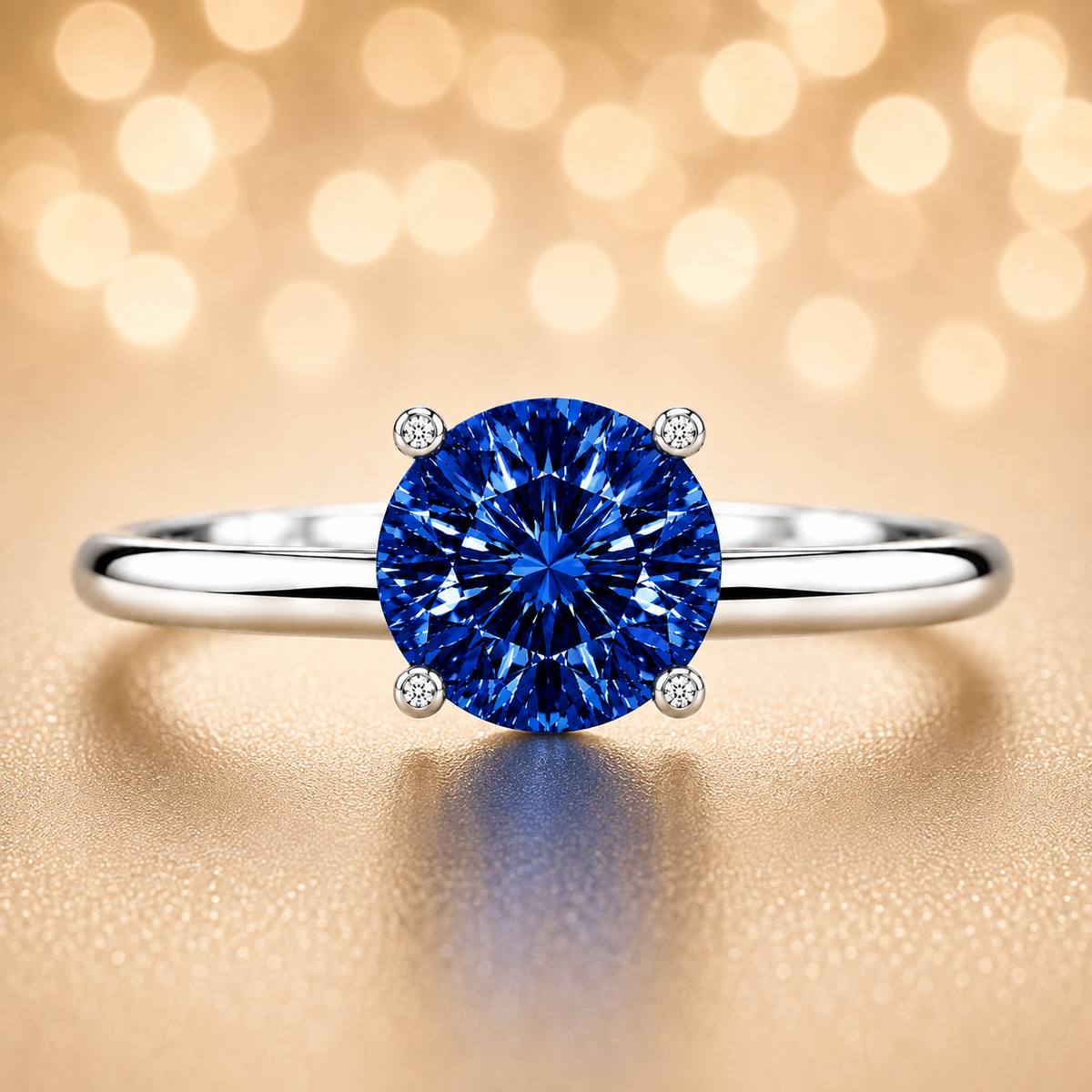 6 mm round blue sapphire engagement ring in white gold-plated 925 silver. Royal, hypoallergenic, and elegant. Available now at BSI Jewelry.