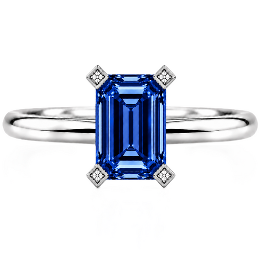 Blue sapphire engagement ring crafted in white gold-plated 925 silver. Royal, hypoallergenic, and elegant for everyday wear. Available now at BSI Jewelry.