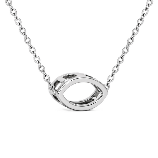 Marquise moissanite necklace, 14×7 mm, crafted in white gold-plated 925 silver. Hypoallergenic and elegant for daily wear. Available now at BSI Jewelry.
