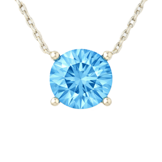 Sky blue topaz necklace with a 6 mm round-cut gemstone in white gold-plated 925 silver. Fresh, elegant, and perfect for daily wear. Available now at BSI Jewelry.