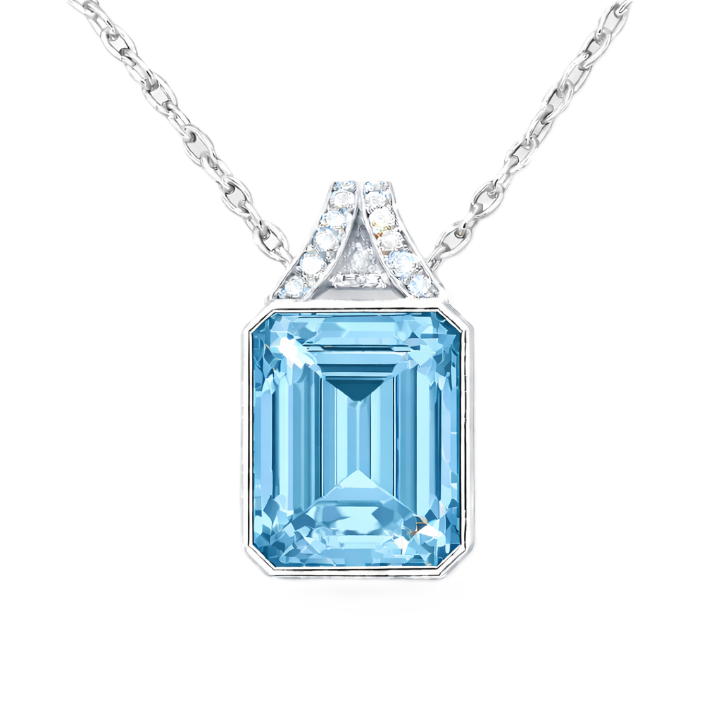 Sky blue topaz pendant with a 12×10 mm emerald-cut gemstone in white gold-plated 925 silver. Fresh, elegant, and radiant for daily wear. Available at BSI Jewelry.