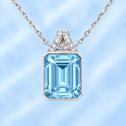 Sky blue topaz pendant with a 12×10 mm emerald-cut gemstone in white gold-plated 925 silver. Fresh, elegant, and radiant for daily wear. Available at BSI Jewelry.