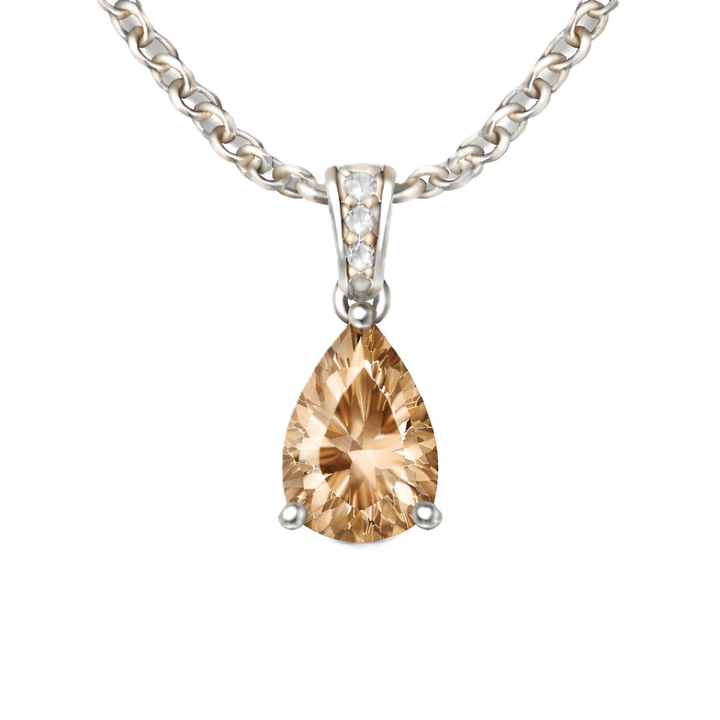 Smoky quartz pendant with an 8×5 mm pear cut, crafted in white gold-plated 925 silver. Warm and elegant for daily wear. Available now at BSI Jewelry.