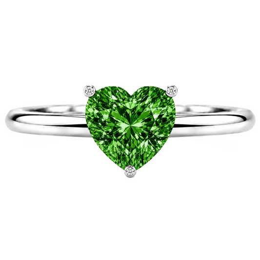 6 mm heart green sapphire engagement ring in white gold-plated 925 silver. Vibrant, hypoallergenic, and elegant. Available now at BSI Jewelry.