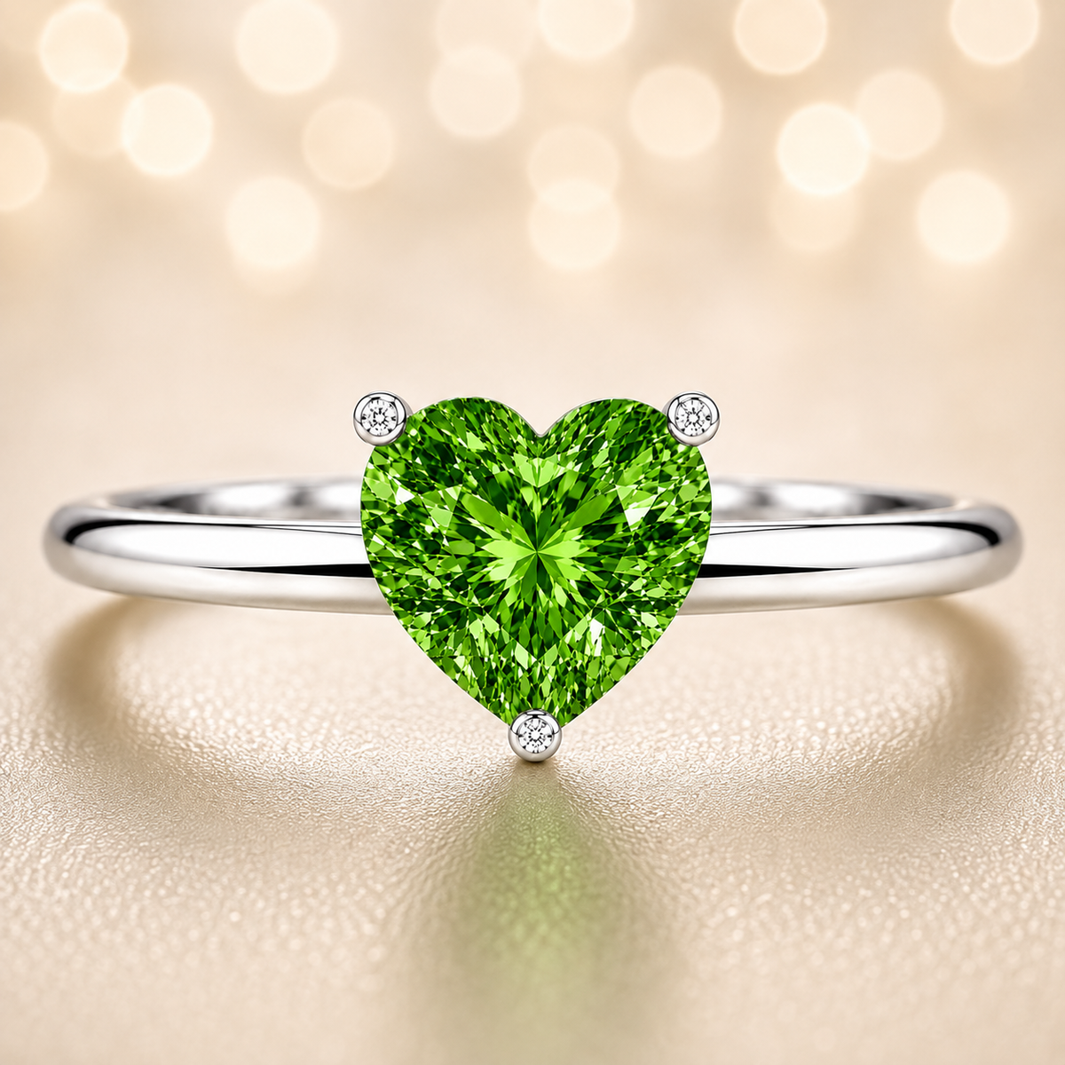 6 mm heart green sapphire engagement ring in white gold-plated 925 silver. Vibrant, hypoallergenic, and elegant. Available now at BSI Jewelry.