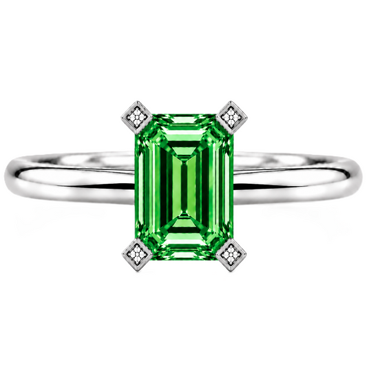 Green sapphire engagement ring crafted in white gold-plated 925 silver. Vibrant, hypoallergenic, and elegant for everyday wear. Available now at BSI Jewelry.