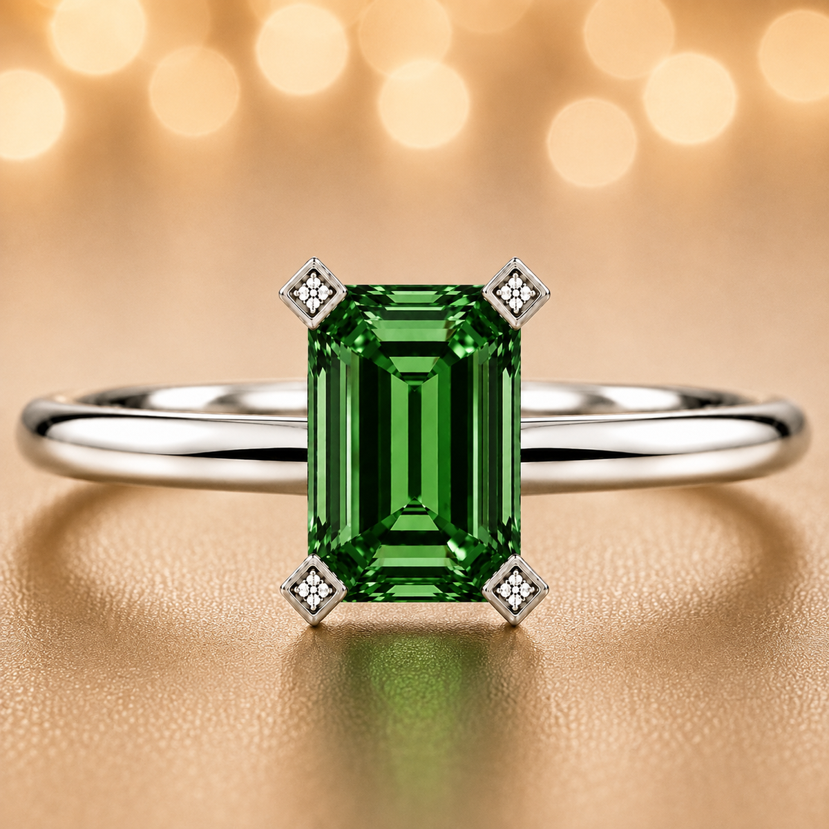Green sapphire engagement ring crafted in white gold-plated 925 silver. Vibrant, hypoallergenic, and elegant for everyday wear. Available now at BSI Jewelry.
