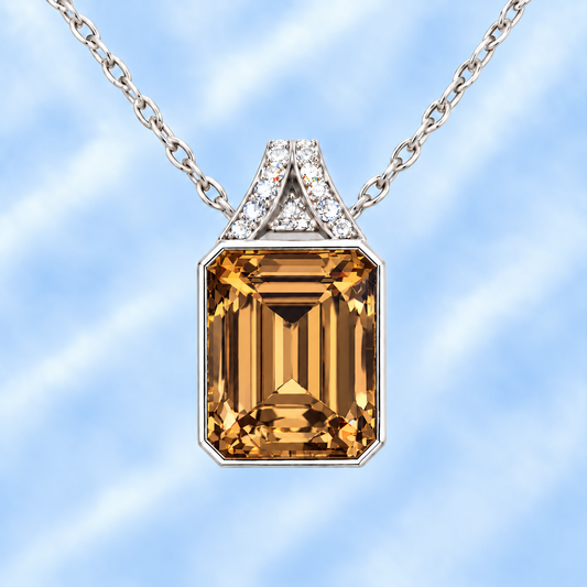 Whisky quartz pendant with a 12×10 mm emerald-cut gemstone in white gold-plated 925 silver. Warm, elegant, and radiant for daily wear. Available now at BSI Jewelry.
