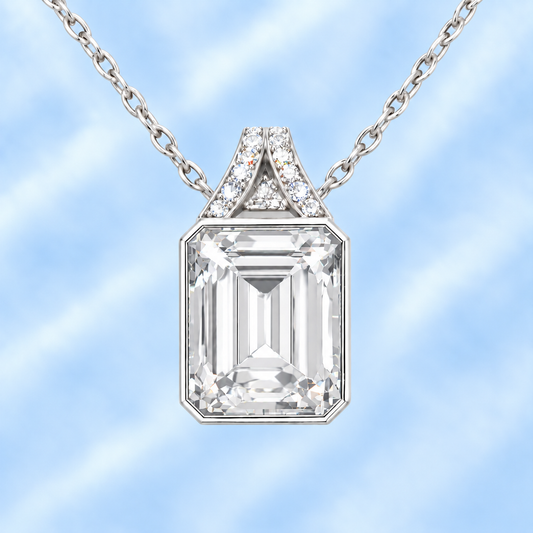 White quartz pendant with a 12×10 mm emerald-cut gemstone in white gold-plated 925 silver. Clean, elegant, and radiant for daily wear. Available now at BSI Jewelry.
