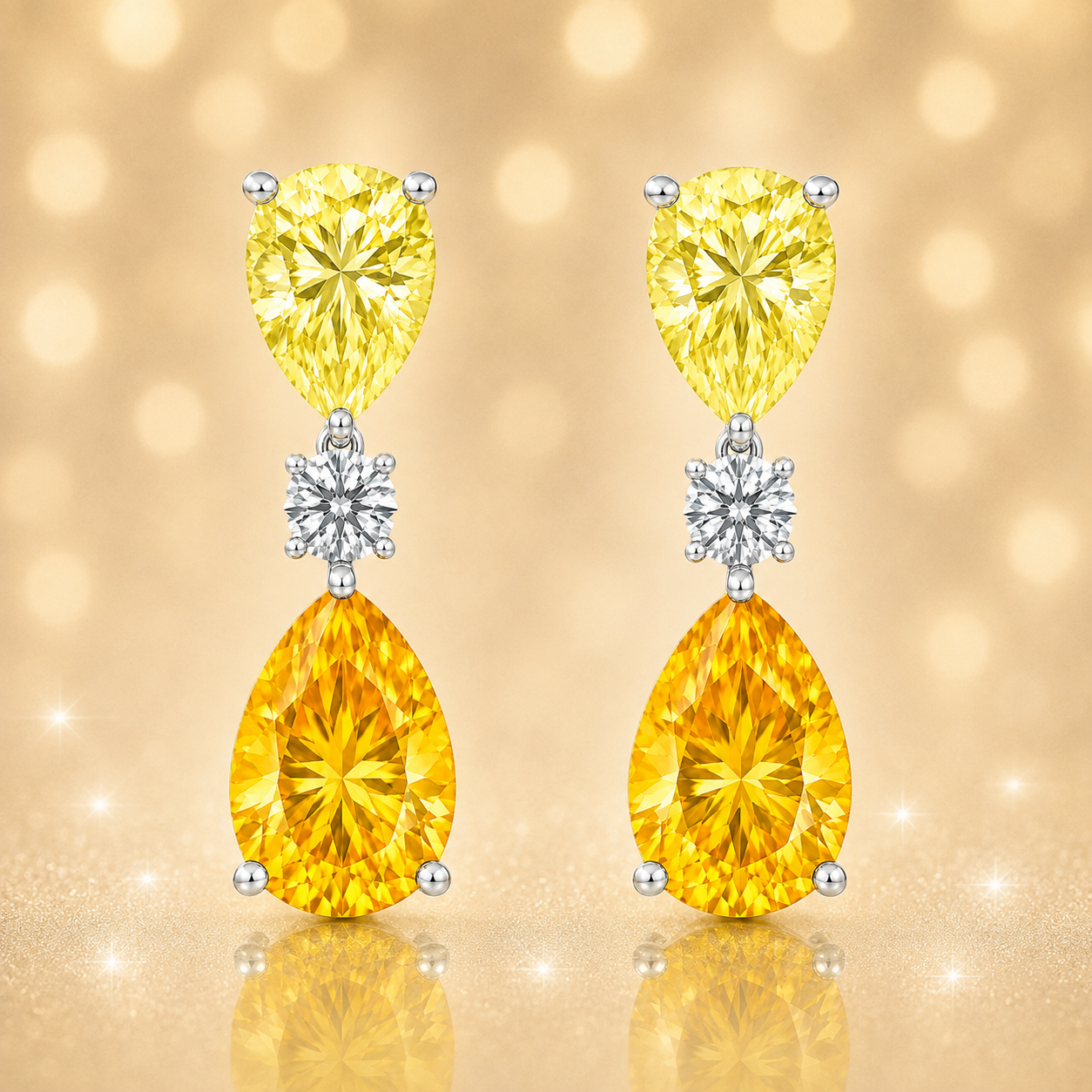 Elegant yellow sapphire drop stud earrings with 6×4 mm pear-cut stones, crafted in white gold-plated 925 silver with palladium-added alloy. Now at BSI Jewelry.