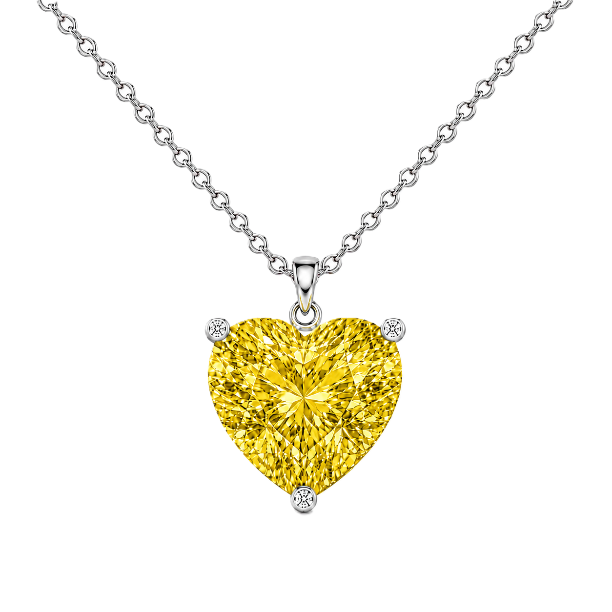 Yellow sapphire heart necklace featuring a vibrant 6 mm heart gemstone in white gold-plated 925 silver. Bright, elegant, and available now at BSI Jewelry.