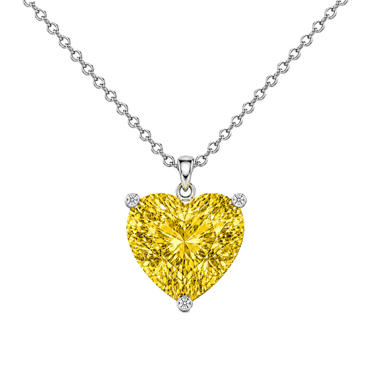 Yellow sapphire heart necklace featuring a vibrant 6 mm heart gemstone in white gold-plated 925 silver. Bright, elegant, and available now at BSI Jewelry.
